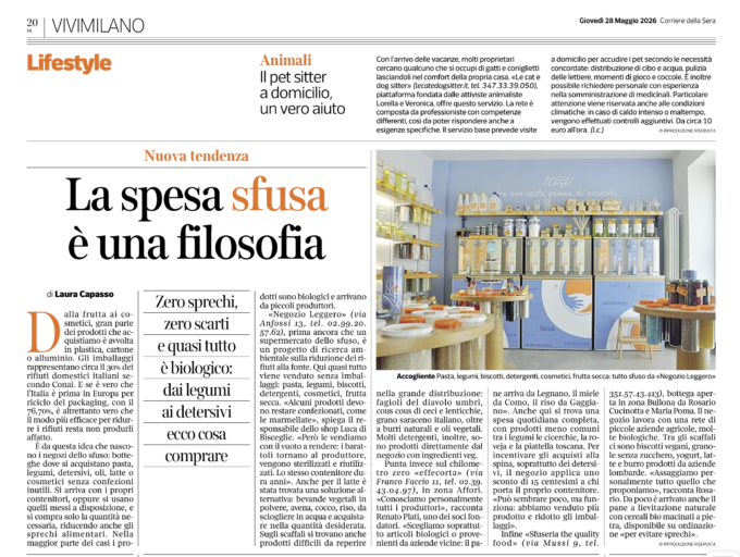 Vivimilano 28 maggio 2026 - Corriere della sera / Negozio Leggero